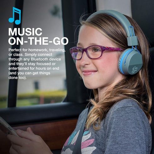 JLab JBuddies Studio Wireless On-Ear Kids Headphones, Graphite/Blue, 13 Hour Battery Life, Studio Volume Safe, Volume Limiter, Folding, Adjustable...