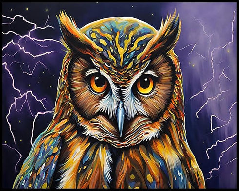 Posterizer 1 pcs- Abstract print of an owl with a background of Thunder-Art for Animal Lovers-Abstract & Modern Art- Gift for Men Women Teens-Deco...