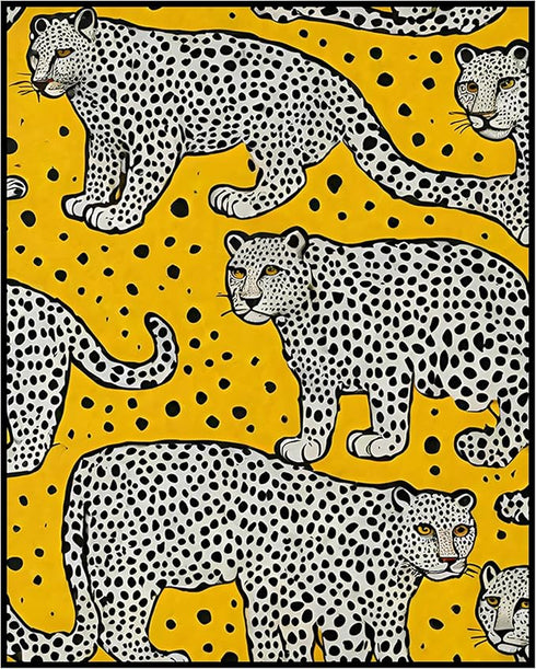 Posterizer 1 pcs- vibrant yellow background-black and withe leopards-Art for Animal Lovers-Abstract & Modern Art- Decor for Home & Office- unframe...