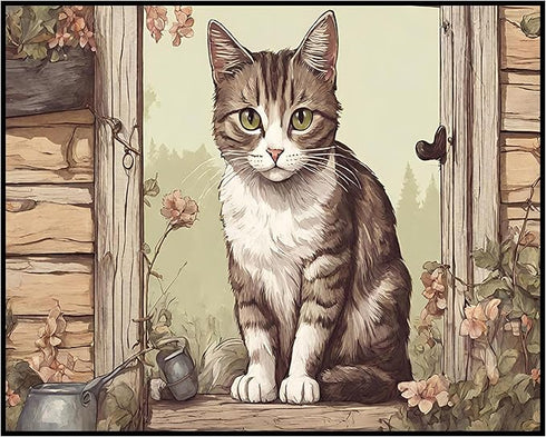 Posterizer 1 pcs- Beautiful cat sitting in the kitchen-Art for Animal Lovers-Floral Botanical Art- Gift for Men Women Entrepreneur Teens-Living Ro...