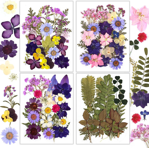 Resiners 100Pcs Dried Pressed Flowers for Resin Molds, Purple Real Pressed Flowers Dry Leaves Kit for Art Crafts Resin Jewelry Making Scrapbook Su...