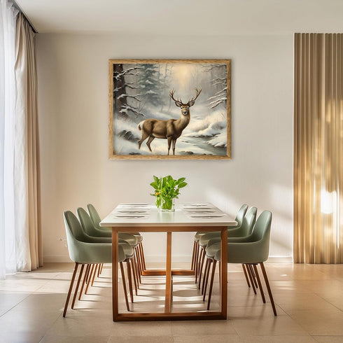 Posterizer 1 pcs-majestic deer in snowy winter scene-oil painting style-8-Art for Animal Lovers-Landscape & Nature Art-Decor for Home & Office- un...