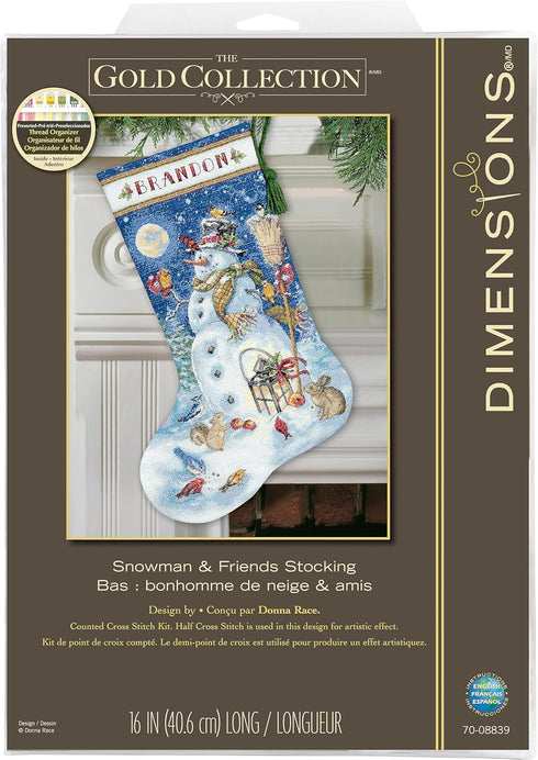 Dimensions Gold Collection Counted Cross Stitch 'Snowman & Friends' Personalized Christmas Stocking Kit, 18 Count White Aida, 16"...