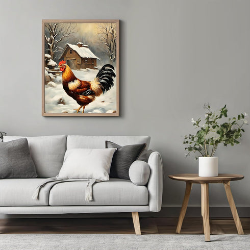 Posterizer 1 pcs-chicken in snowy winter scene-oil painting style -2-Art for Animal Lovers-Landscape & Nature Art-Decor for Home & Office- unframe...