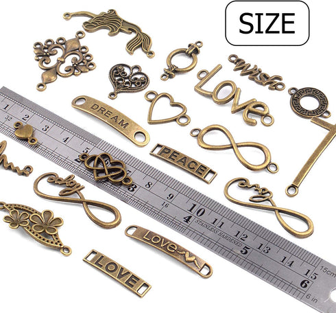 Words Connector Charms, 50 Pieces Mixed Word Letter Connector Pendant Infinity Symbol Link Charms for DIY Necklace Bracelet Jewelry Making - Antiq...
