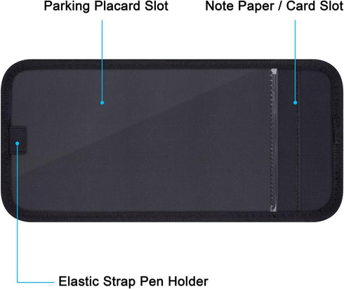 Handicap Placard Holder for Auto, Wisdompro Disabled Parking Permit Sign Protector for Car Sun Visor with Note Paper Slot, Pen Holder and Elastic ...