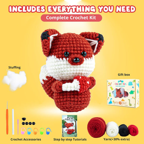 HTVRONT Beginner Crochet Kit for Adults - Complete Crochet Kits with Step by Step Video Tutorials, Amigurumi Crochet Kit with Yarns, Hook, Accesso...