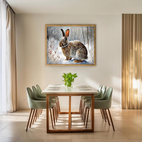 Posterizer 1 pcs-bunny in snowy winter nature-oil painting style 2-Art for Animal Lovers-Landscape & Nature Art-Decor for Home & Office- unframed ...