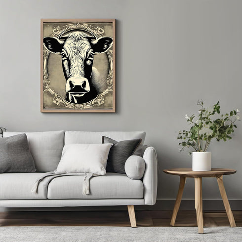 Posterizer 1 pcs-cute black and white cow with blue background-Art for Animal Lovers-GIft for Men Women Teens-Decor for Home & Office- unframed wa...