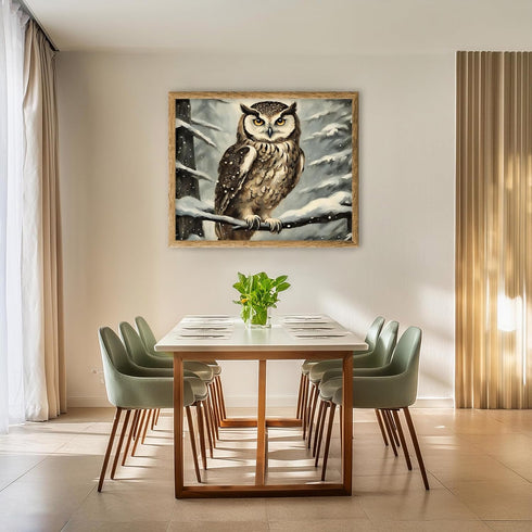 Posterizer 1 pcs-owl in nature-winter snowy scene in oil painting style-6-Art for Animal Lovers-Landscape & Nature Art-Decor for Home & Office- un...