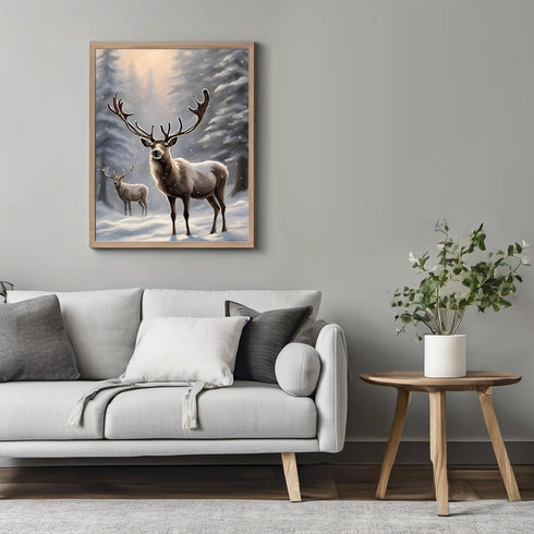 Posterizer 1 pcs-majestic deer in snowy winter scene-oil painting style-15-Art for Animal Lovers-Landscape & Nature Art-Decor for Home & Office- u...