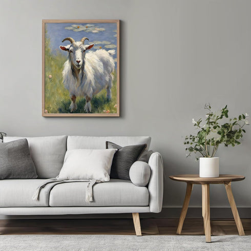 Posterizer 1 pcs- Oil painting style print of a white goat-Art for Animal Lovers-Floral Botanical Art- Gift for Men Women Entrepreneur Teens-Livin...