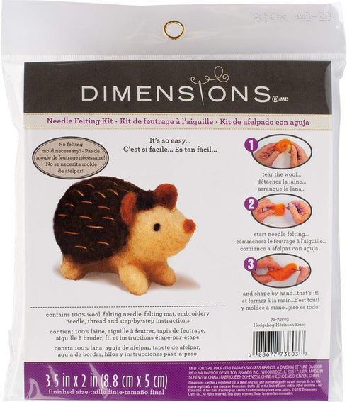 DIMENSIONS 72-73803 Hedgehog Felt Animals Needle Felting Kit, 3.5'' x 2''...
