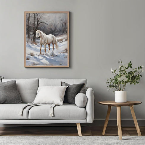 Posterizer 1 pcs-majestic horse in snowy winter scene-oil painting style-7-Art for Animal Lovers-Landscape & Nature Art-Decor for Home & Office- u...