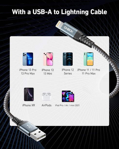 ohbox Heavy Duty 6FT 3Pack iPhone Charger Cable, Lightning Cable 6Foot Nylon Braided Fast iPhone Charging Cord Compatible with iPhone14/13/12/11 P...
