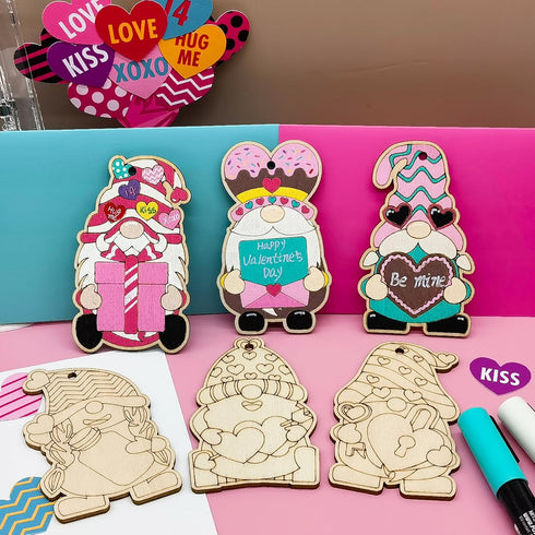 48 Pieces Valentines Wooden Gnome Craft Kits Unfinished Wood Gnome Cutout Slices Ornament Blanks Hanging for Valentine's Day Dwarf DIY Craft Makin...