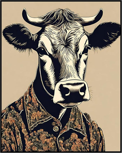 Posterizer 1 pcs-serious cow wearing chic clothes-Art for Animal Lovers-Abstract & Modern Art-Decor for Home & Office- unframed wall art...