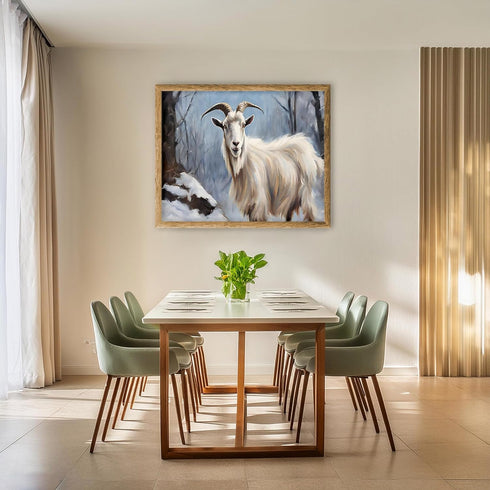 Posterizer 1 pcs-goat in snowy winter nature-oil painting style 2-Art for Animal Lovers-Landscape & Nature Art-Decor for Home & Office- unframed w...