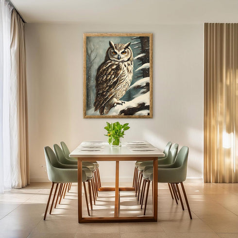 Posterizer 1 pcs-owl in nature-winter snowy scene in oil painting style-8-Art for Animal Lovers-Landscape & Nature Art-Decor for Home & Office- un...