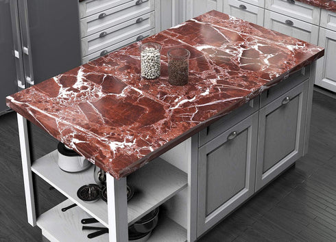 Marble Countertop Contact Paper Peel and Stick Countertops for Ktichen, Easy to Install Waterproof Vinyl Marble Wallpaper, Dark Red Contact Paper ...