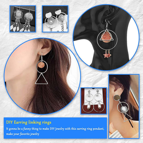 100Pcs Earring Beading Hoops for Jewelry Making,50Pcs Round Earrings Findings Hoops 50Pcs Triangle Earring Beading Hoops for DIY Craft Jewelry Mak...