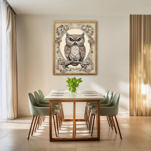 Posterizer 1 pcs- Brown owl in the middle of a beautiful frame-Art for Animal Lovers-Floral Botanical Art- Gift for Men Women Teens-Living Room B...