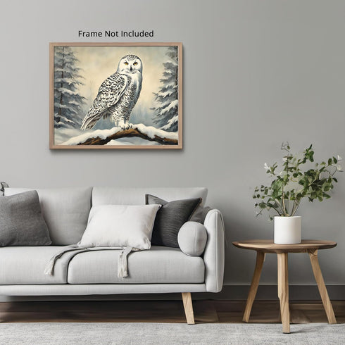 Posterizer 1 pcs-snowy winter scene of a white owl-oil painting style 4-Art for Animal Lovers-Landscape & Nature Art-Decor for Home & Office- unfr...
