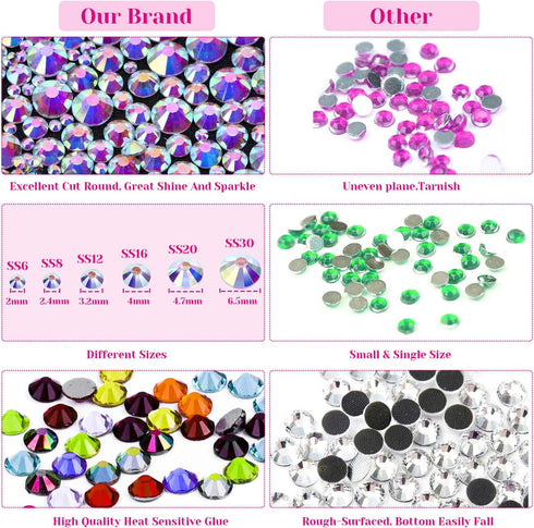 Hotfix Rhinestones, Cridoz 6040Pcs Hot Fix Rhinestones Crystal AB Stud with Tweezers and Rhinestone Picker Tool Pens for Bedazzler Crafts on Fabri...