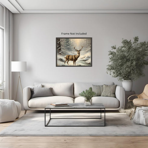 Posterizer 1 pcs-majestic deer in snowy winter scene-oil painting style-8-Art for Animal Lovers-Landscape & Nature Art-Decor for Home & Office- un...
