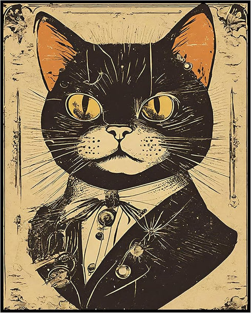 Posterizer 1 pcs-cute retro themed cat in clothes 3-Art for Animal Lovers-Retro Art-Decor for Home & Office- unframed wall art...