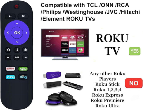 Universal Remote Compatible with Element ROKU TV with Netflix Hulu Vudu Sling...