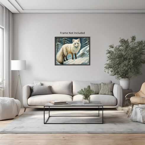 Posterizer 1 pcs-white arctic fox in snowy winter scene-oil painting style 1-Art for Animal Lovers-Landscape & Nature Art-Decor for Home & Office-...
