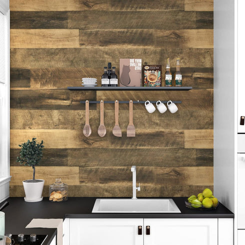 WESTICK Brown Wood Wallpaper Peel and Stick Wood Contact paper for Cabinets Countertops Waterproof Wooden Wall Paper Decorative Vinyl Countertop W...
