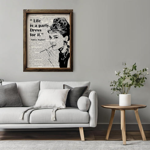 Posterizer 1 pcs-Life is a Party-Audrey Hepburn quote-Quotes and Poems-Famous Figures Art Collection-Decor for Home & Office- UNFRAMED Wall Art...