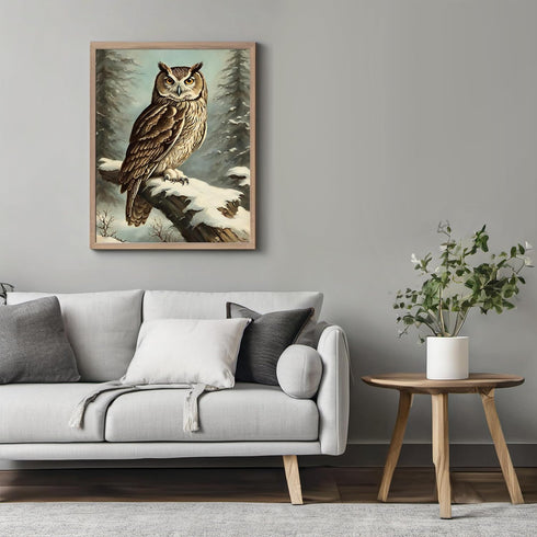 Posterizer 1 pcs-owl in nature-winter snowy scene in oil painting style-11-Art for Animal Lovers-Landscape & Nature Art-Decor for Home & Office- u...