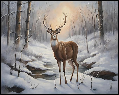 Posterizer 1 pcs-majestic deer in snowy winter scene-oil painting style-3-Art for Animal Lovers-Landscape & Nature Art-Decor for Home & Office- un...