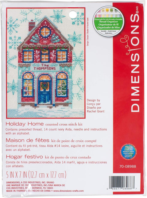 Dimensions 70-08988 Ivory, 5" x 7" Holiday Home Counted Cross Stitch Kit, 14 Navy Aida...