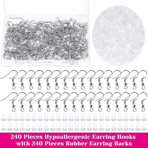 Cridoz Earring Hooks for Jewelry Making Supplies, 240pcs Hypoallergenic Stainless Steel Fish Hooks Kit With 240pcs Earring Backs...