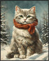 Posterizer 1 pcs-cute kitty cat in snowy winter-oil painting style -2-Art for Animal Lovers-Landscape & Nature Art-Decor for Home & Office- unfram...