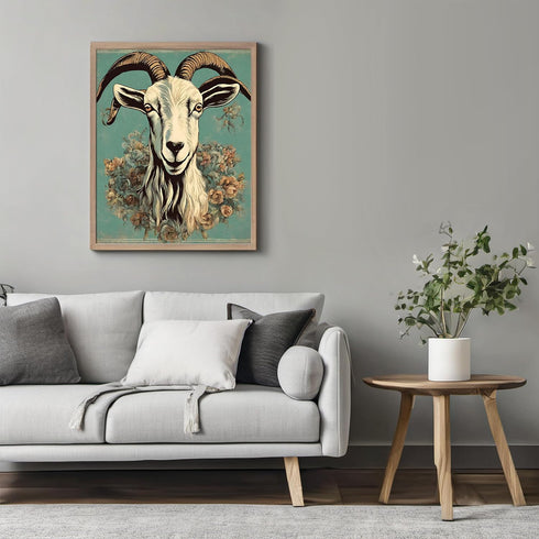 Posterizer 1 pcs-abstract retro goat poster with blue background 1-Art for Animal Lovers-GIft for Men Women Teens-Decor for Home & Office- unframe...