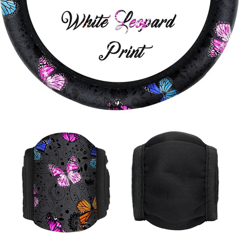 Butterfly Steering Wheel Cover Women Car Accessories Set with Car Cup Holder and Keyring Bracelet Butterflies Design Grip Steering Wheel Cover for...