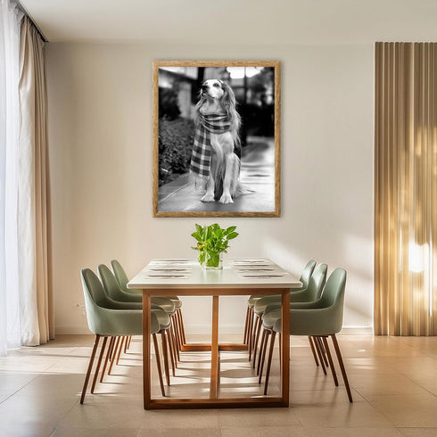 Posterizer 1 pcs-black and white photo of a long haired dog with a scarf-Art for Animal Lovers-Gift for Men Women Teens-Decor for Home & Office- u...