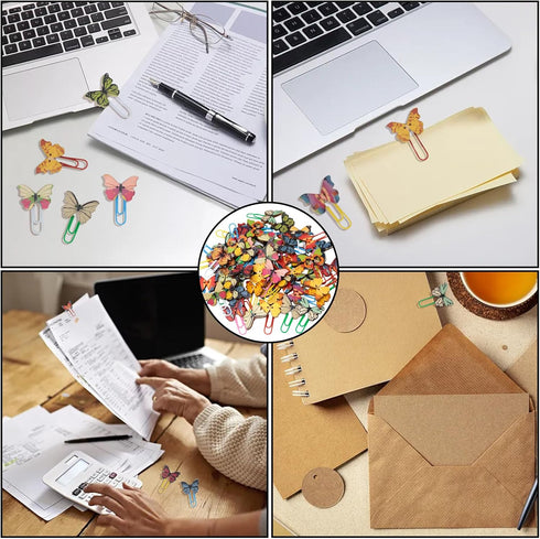 yueton 54 PCS Cute Butterfly Paper Clips Creative Cartoon Bookmarks Lovely Animal Binder Clips Wood File Document Clamps for Office Supplies Birth...