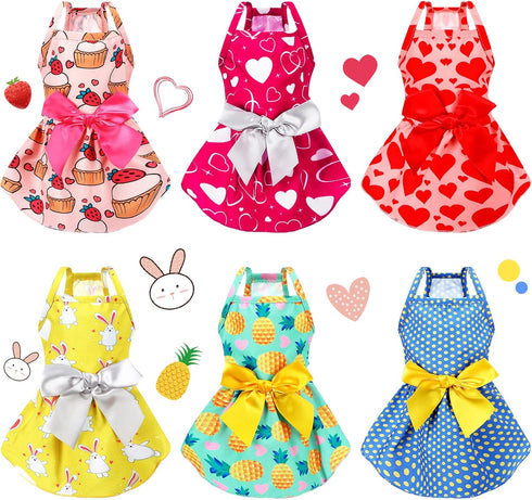 6 Pieces Puppy Dog Dress Pet Bowknot Princess Dress Puppy Floral Vest Skirt Pet Summer Dress Dog Cute Rosette Sundress Apparel for Small Dog Cat P...