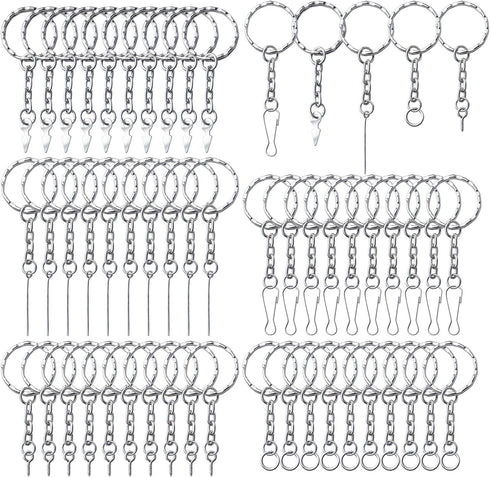 50pcs Silver Key Chain Rings Kit Flat Metal Split Key Rings with Chain and Jump Rings Key Chain Rings Accessories for Jewelry Key Rings Crafts Jew...