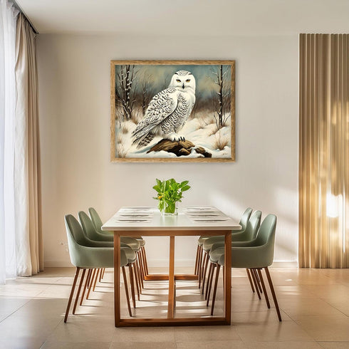 Posterizer 1 pcs-snowy winter scene of a white owl-oil painting style 5-Art for Animal Lovers-Landscape & Nature Art-Decor for Home & Office- unfr...