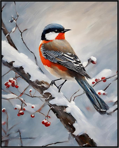 Posterizer 1 pcs-cute little bird in snowy winter scene -11-Art for Animal Lovers-Landscape & Nature Art-Decor for Home & Office- unframed wall ar...