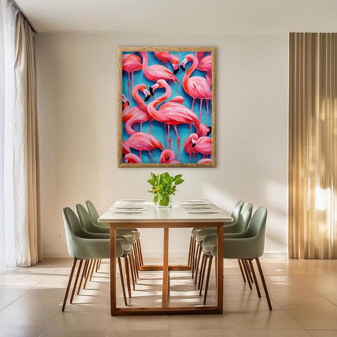 Posterizer 1 pcs- Pink flamingos with a blue background-Art for Animal Lovers-Gift for Art Lovers-Living Room Bedroom Decor- unframed wall art...