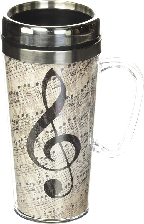 Spoontiques Insulated Travel Mug, 14oz - Double Wall Stainless & Acrylic Drink Cup with Twist Top Lid & Handle - Music...