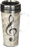 Spoontiques Insulated Travel Mug, 14oz - Double Wall Stainless & Acrylic Drink Cup with Twist Top Lid & Handle - Music...